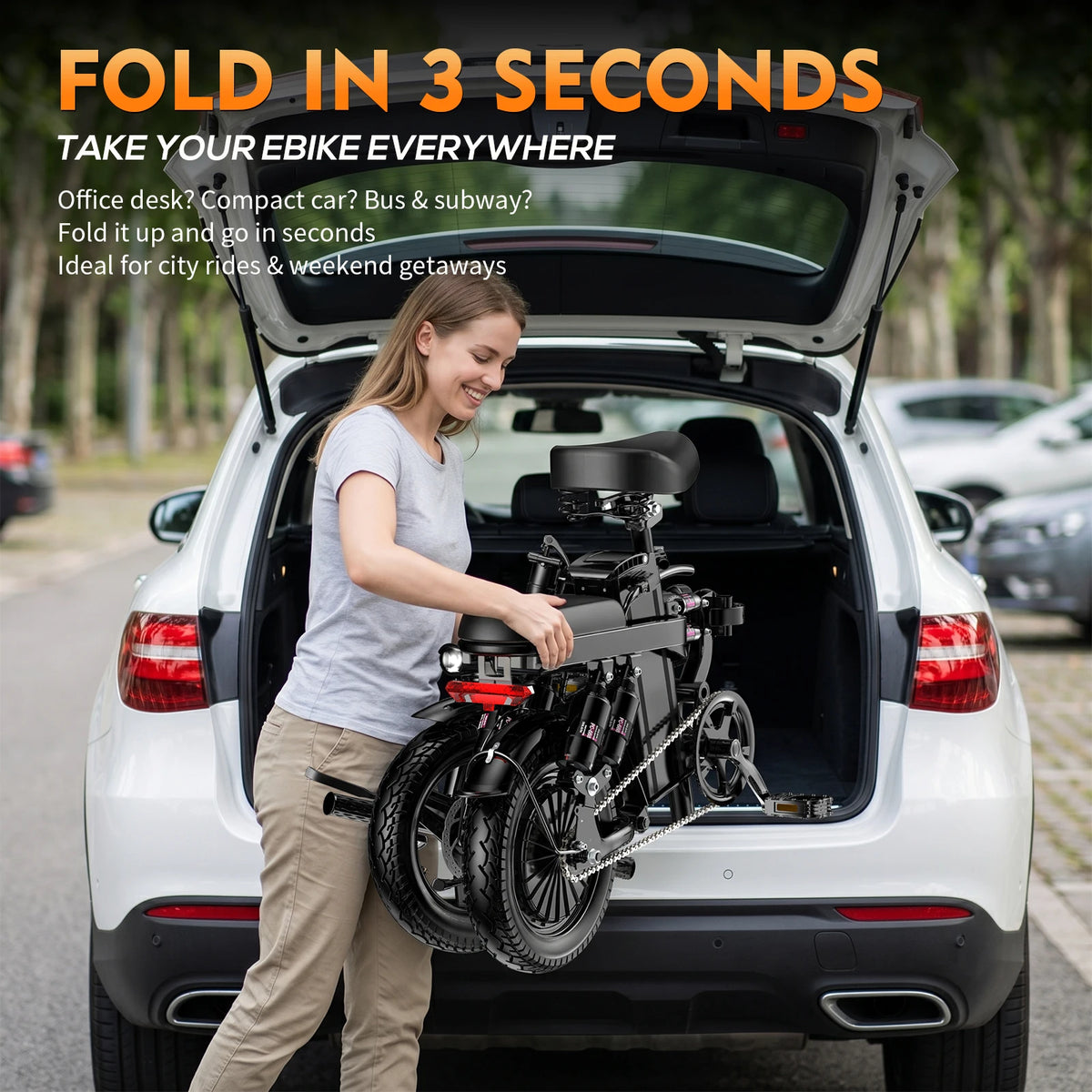 14-Inch Folding Electric Bicycle | 500W Motor, 48V 10.4Ah Lithium Battery | Portable City E-Bike