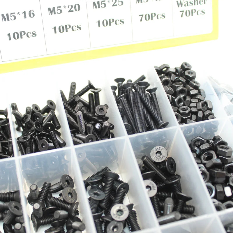 Hex Socket Countersunk Screws M2-M8 | Grade 10.9 Steel | Fastener Kit