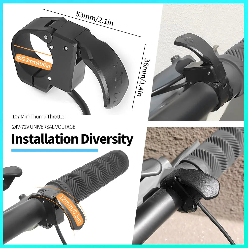 Mini Thumb Throttle 107X | 24V–72V | Left/Right E-Bike