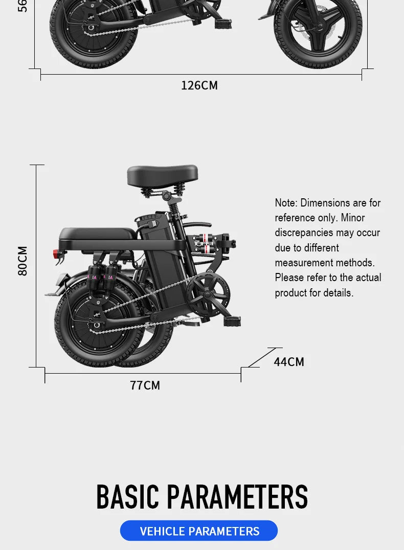 14-Inch Folding Electric Bicycle | 500W Motor, 48V 10.4Ah Lithium Battery | Portable City E-Bike