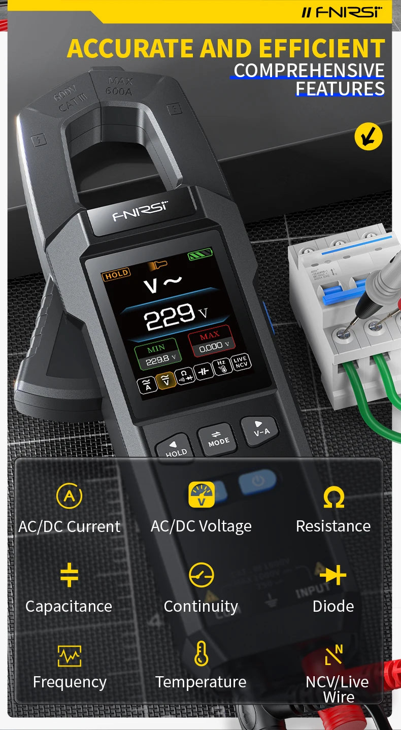FNIRSI DMC-100 Clamp Meter | 600A AC/DC | NCV