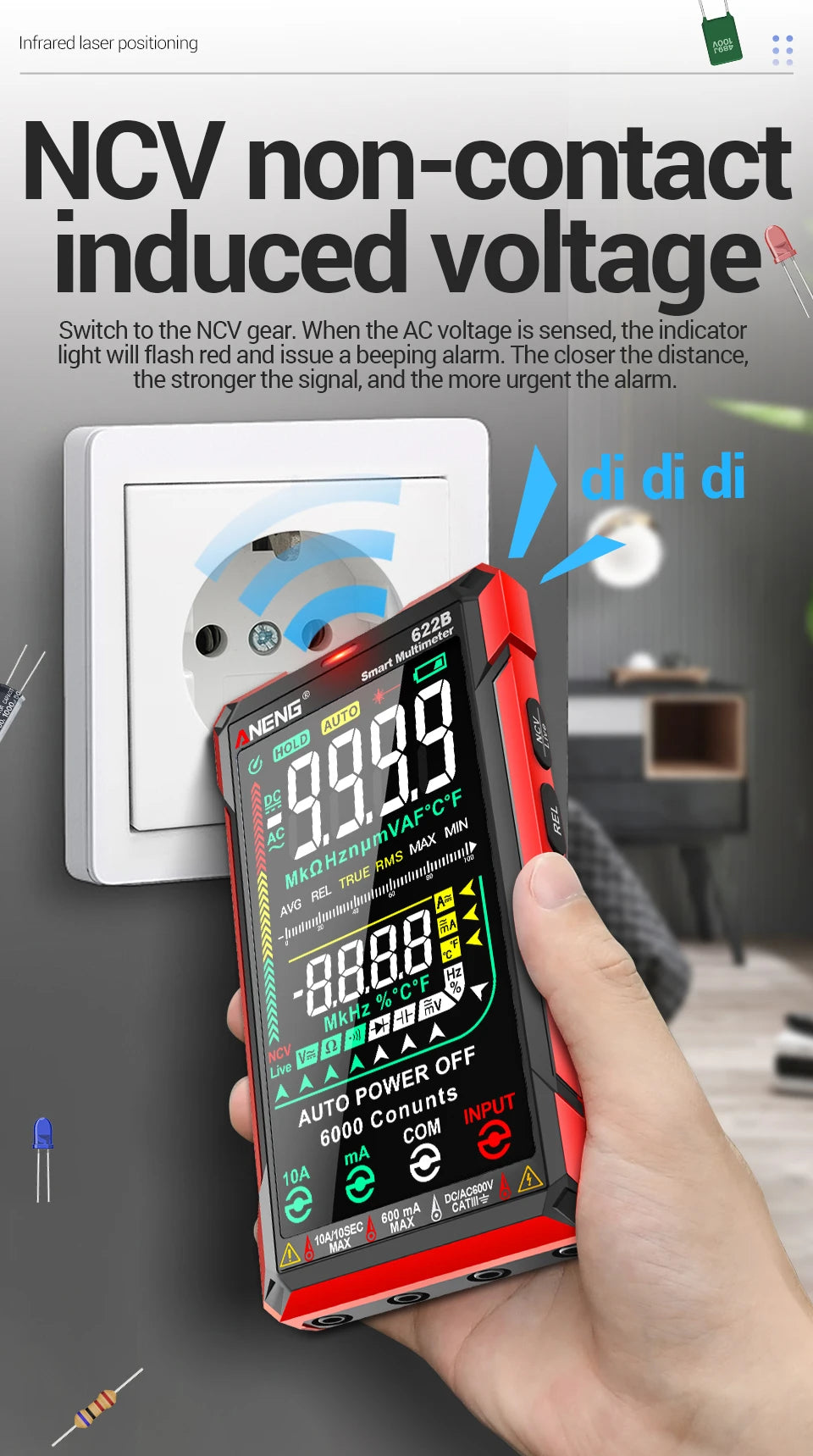 ANENG 622B Multimeter | 9999 Counts | Laser & NCV