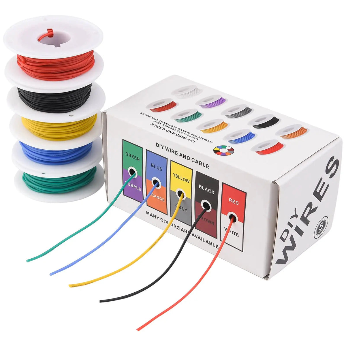 30AWG Wire Flex Silicone 30 Gauge Stranded Tinned Copper Wire, OD: 0.8mm, 5 Colors 32.8ft/10m, Electrical Connection Wire Kit