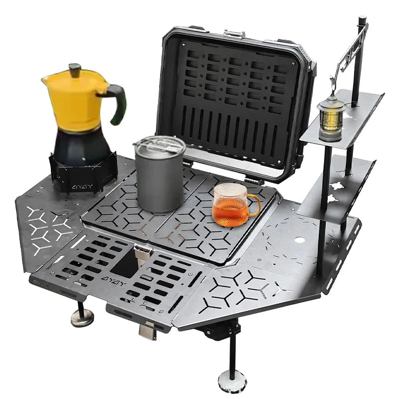 Multi-functional Aluminum Alloy Armored Tail Box - Portable Outdoor Camping Table, Durable Storage Case for Travel & Adventure
