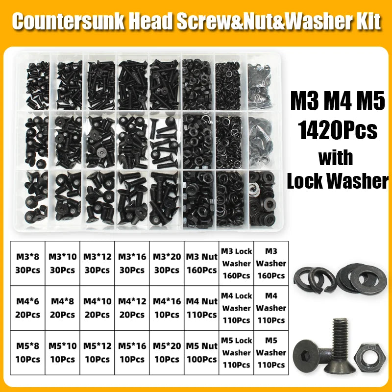 Hex Socket Countersunk Screws M2-M8 | Grade 10.9 Steel | Fastener Kit