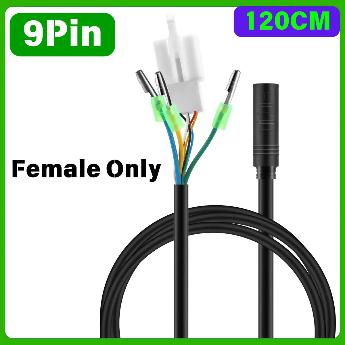 9 Pin Electric Bike Motor Cable, Wheel Motor Extension Cable for E Bike - Female to Male Wire, Electric Bike Accessory
