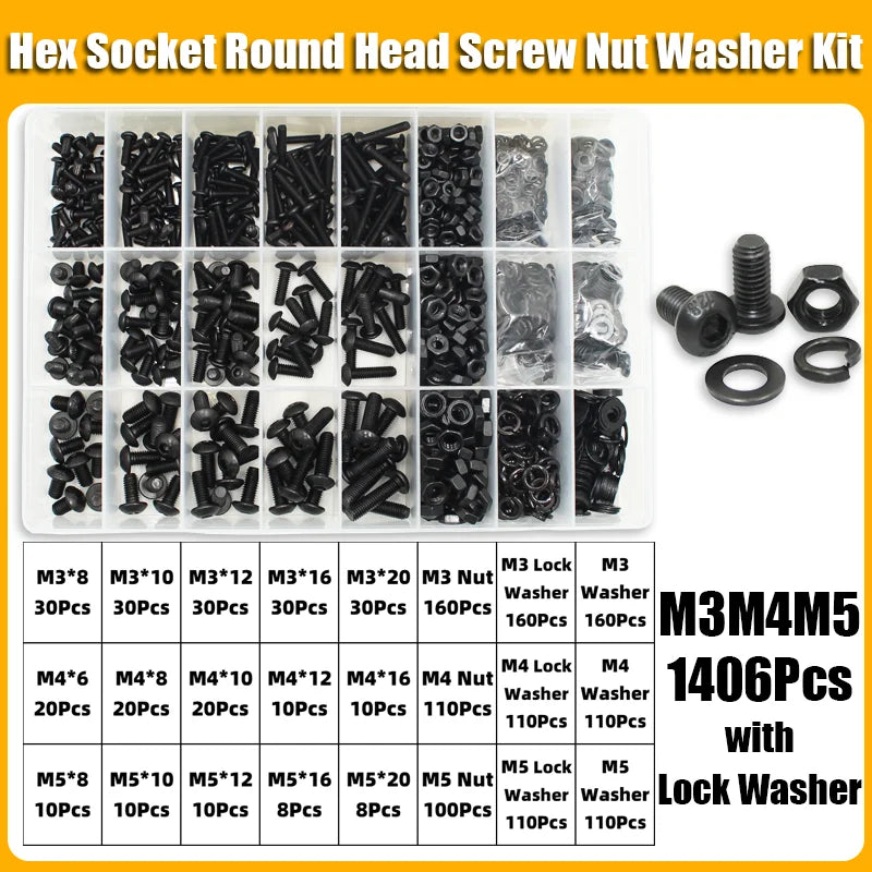 Screw & Nut Assortment Kit | M2-M6 10.9 Grade | Hex Socket