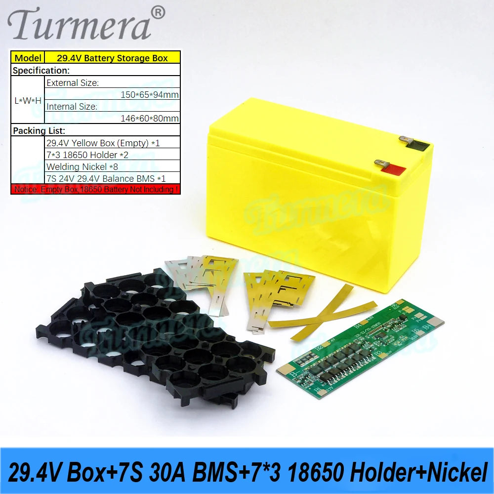 24V/29.4V 18650 Battery Box | 7S3P Holder + 30A BMS | Lead-Acid Swap