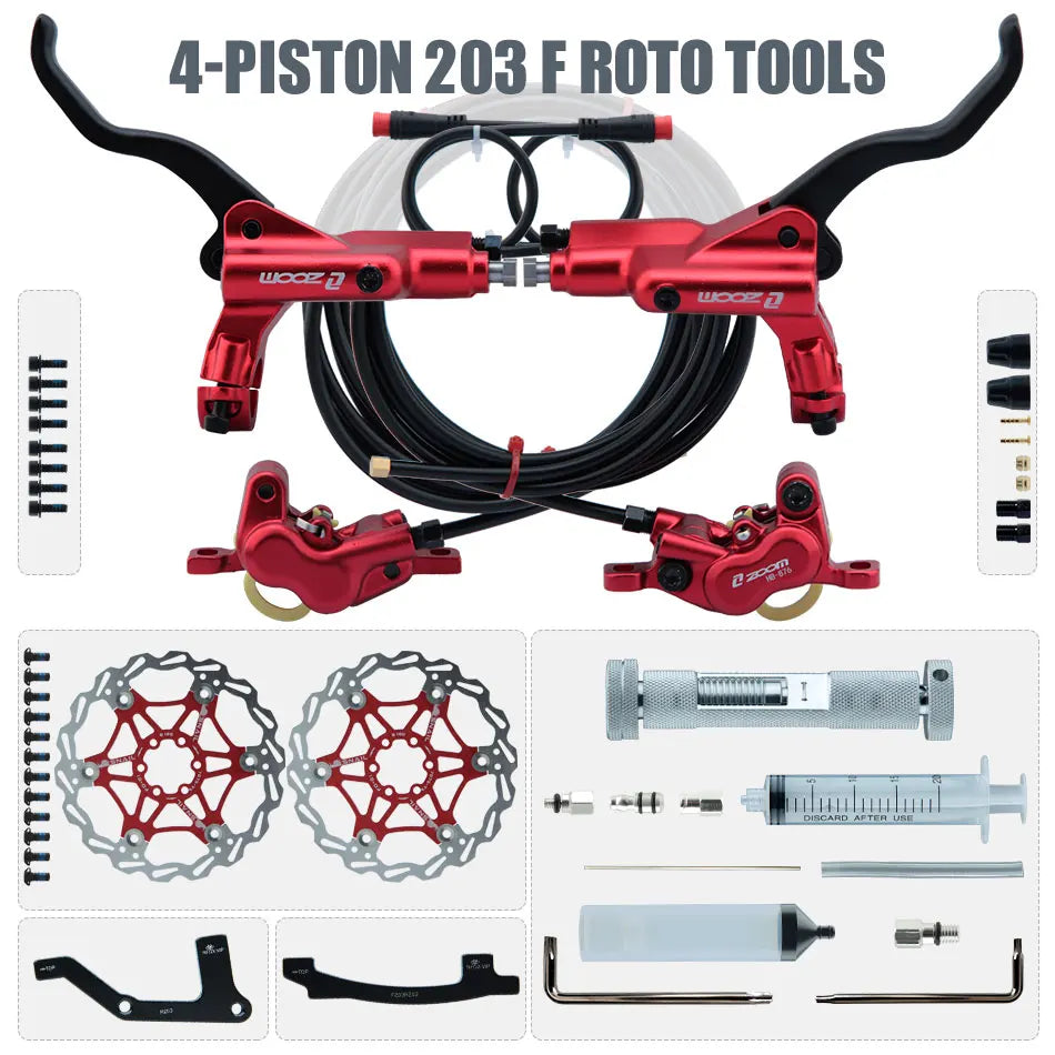 ZOOM HB-876E 4-Piston Hydraulic Disc Brake | Motor Cut-Off | 160/180/203mm