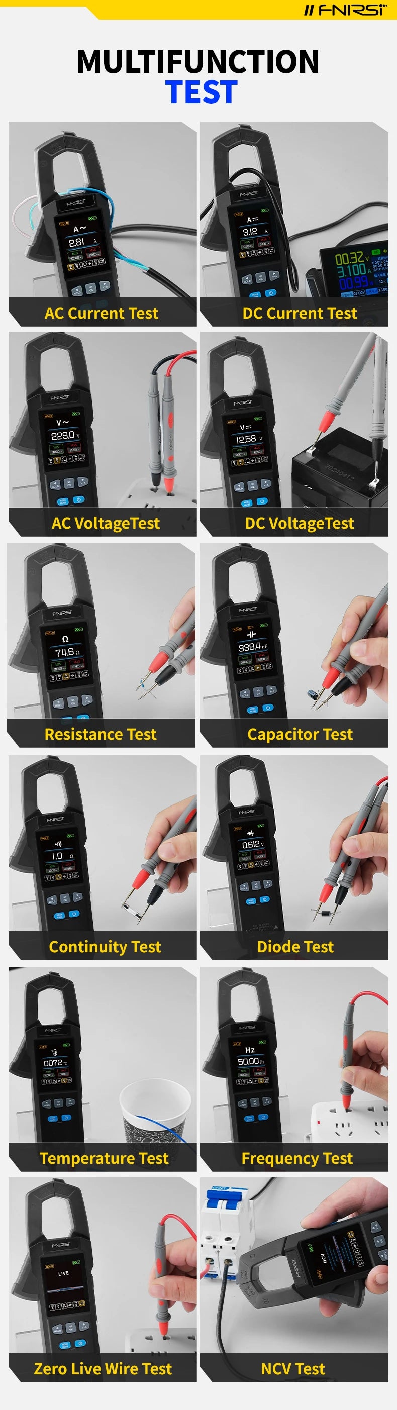 FNIRSI DMC-100 Clamp Meter | 600A AC/DC | NCV