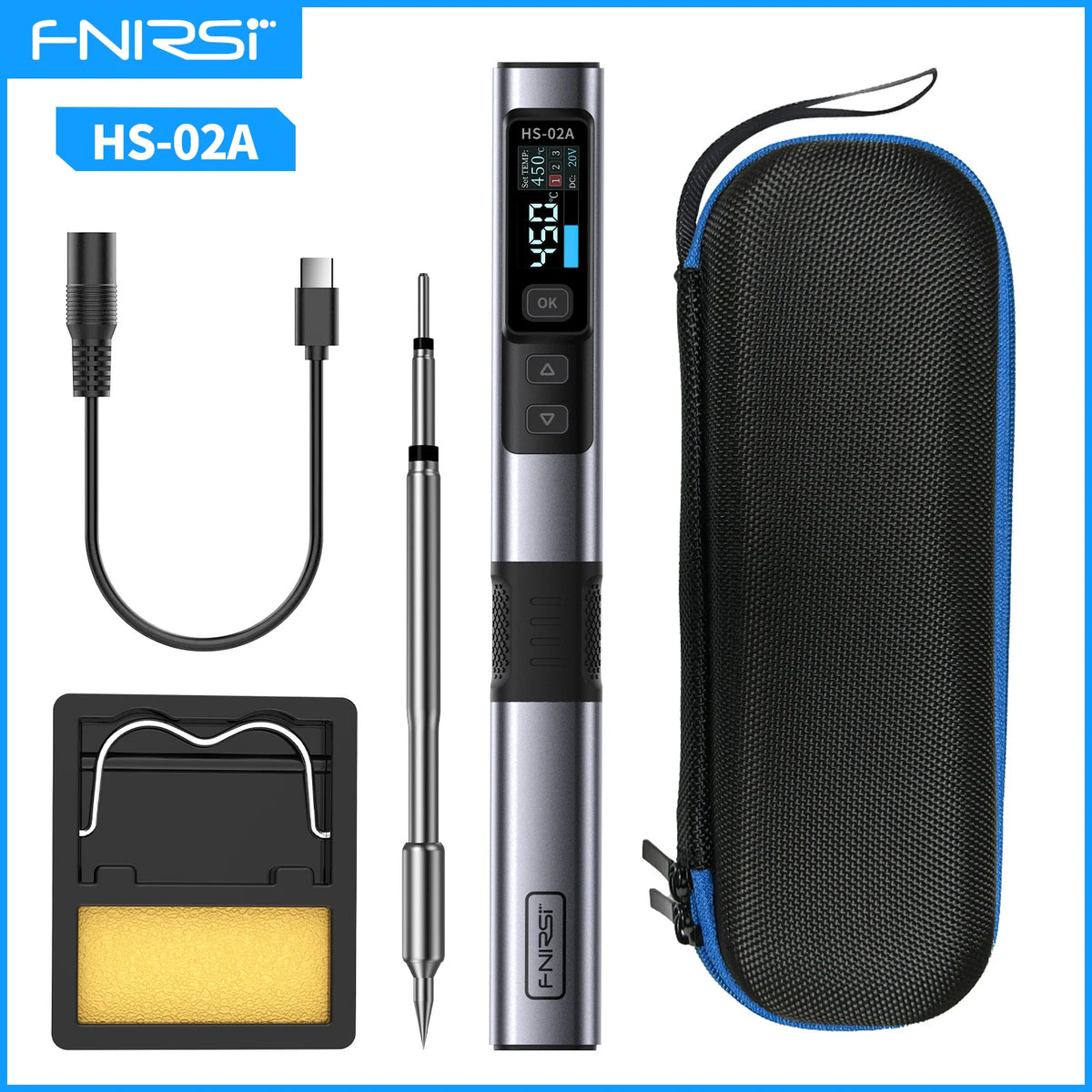 FNIRSI HS-02 Soldering Iron | Adjustable 100-450°C | PD 100W Portable
