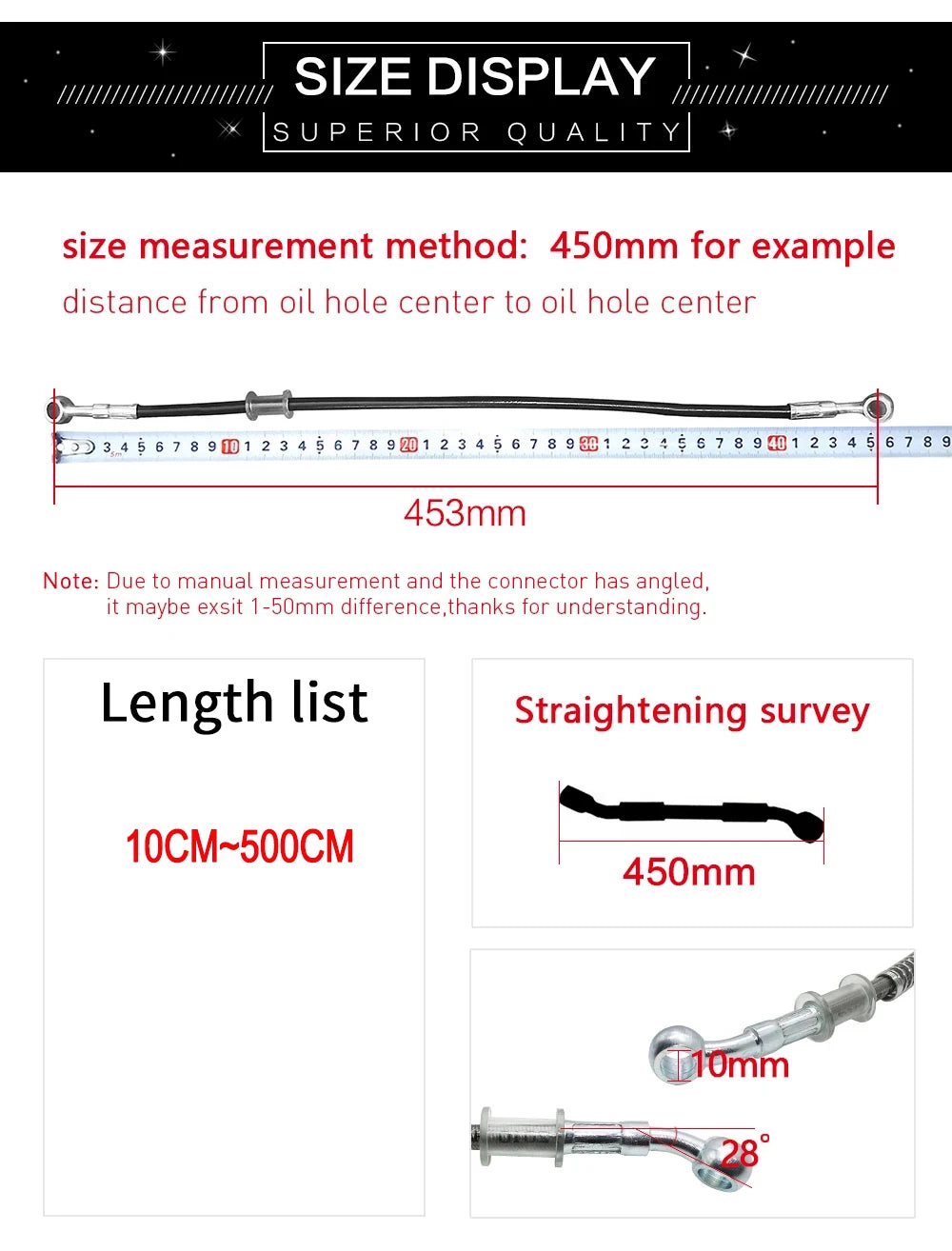 Braided Hydraulic Brake Hose | 10mm Banjo, 28-Degree Fitting | Universal Motorcycle Racing Line