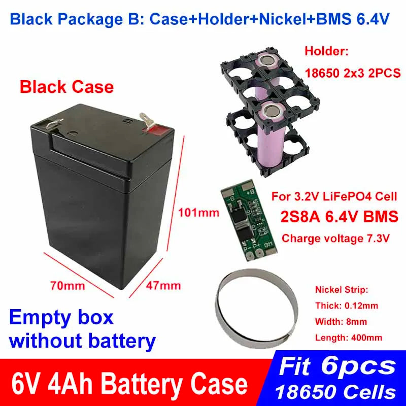 6V Empty Box 4Ah Fit 6pcs 18650 cell 6V4Ah Battery Case 6.4V 7.2V 6Ah 7.5Ah 9Ah 2S3P Holder 8A BMS For DIY Storage Battery Pack