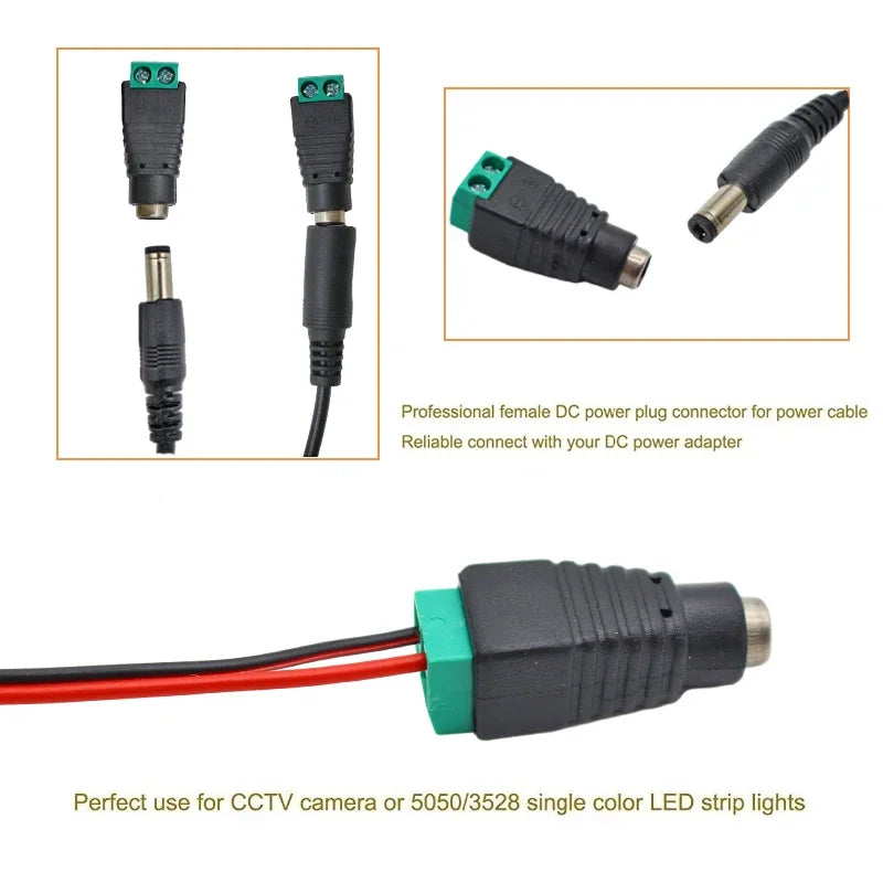 DC 5.5×2.1mm Power Connector Pairs | 12V Male & Female | CCTV / LED Strip
