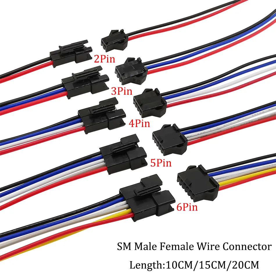 JST SM LED Connector Cables | 2–6 Pin Male & Female | RGB Strip Light