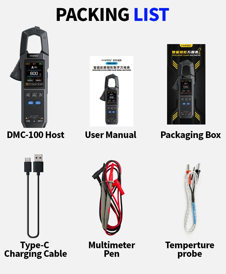 FNIRSI DMC-100 Clamp Meter | 600A AC/DC | NCV