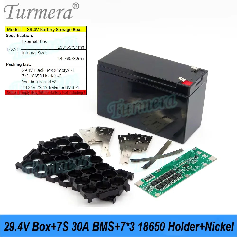 24V/29.4V 18650 Battery Box | 7S3P Holder + 30A BMS | Lead-Acid Swap