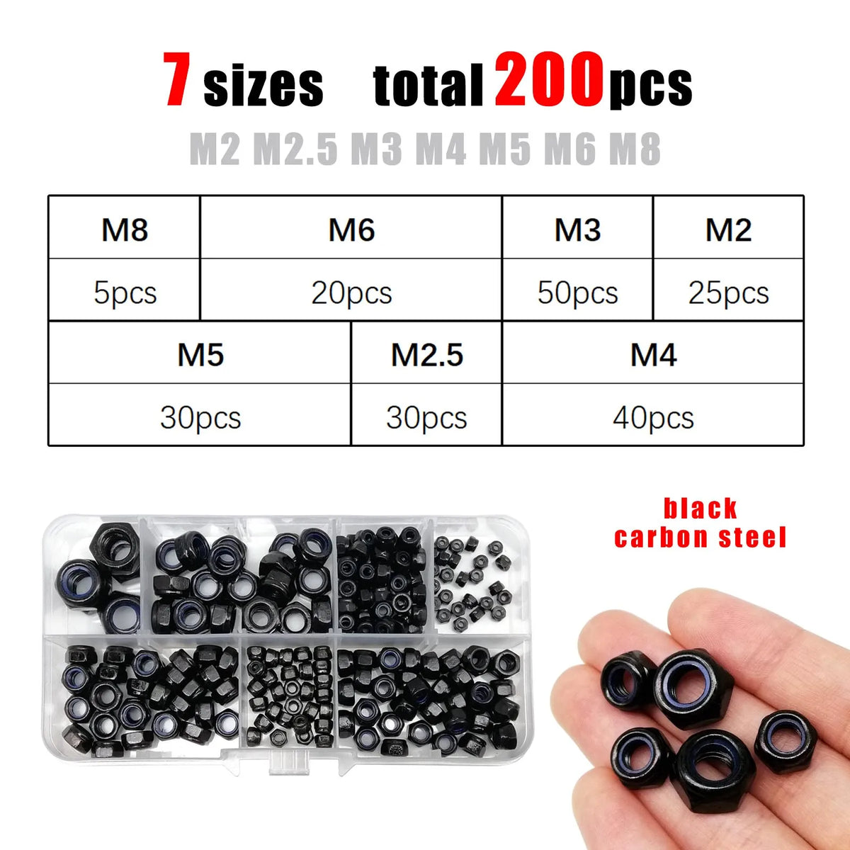 Nylock Hex Nut Assortment | M2–M12 Nylon Insert | 304 Stainless Steel