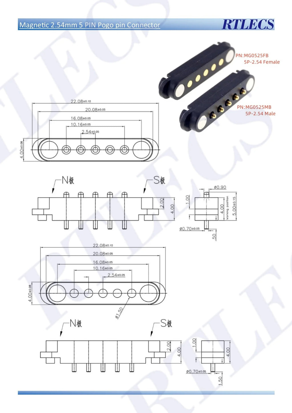 2A DC Magnetic Pogo Pin Connector 2Pin 3Pin 4 5 6 7 8 9 Pin Pogopin Male Female spacing 2.5/2.80mm Spring Loaded DC Power Socket