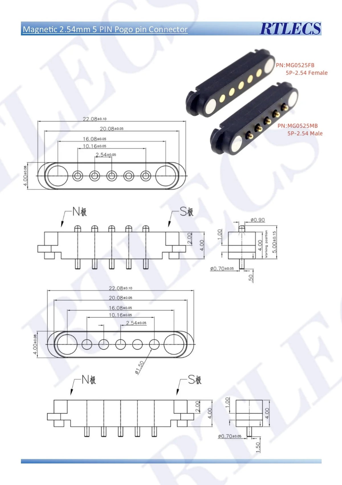 2A DC Magnetic Pogo Pin Connector 2Pin 3Pin 4 5 6 7 8 9 Pin Pogopin Male Female spacing 2.5/2.80mm Spring Loaded DC Power Socket