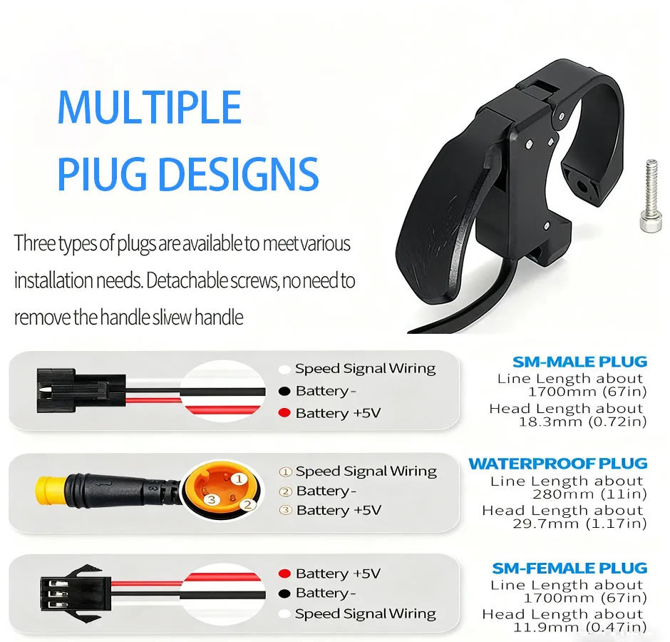 Mini Thumb Throttle 107X | 24V–72V | Left/Right E-Bike
