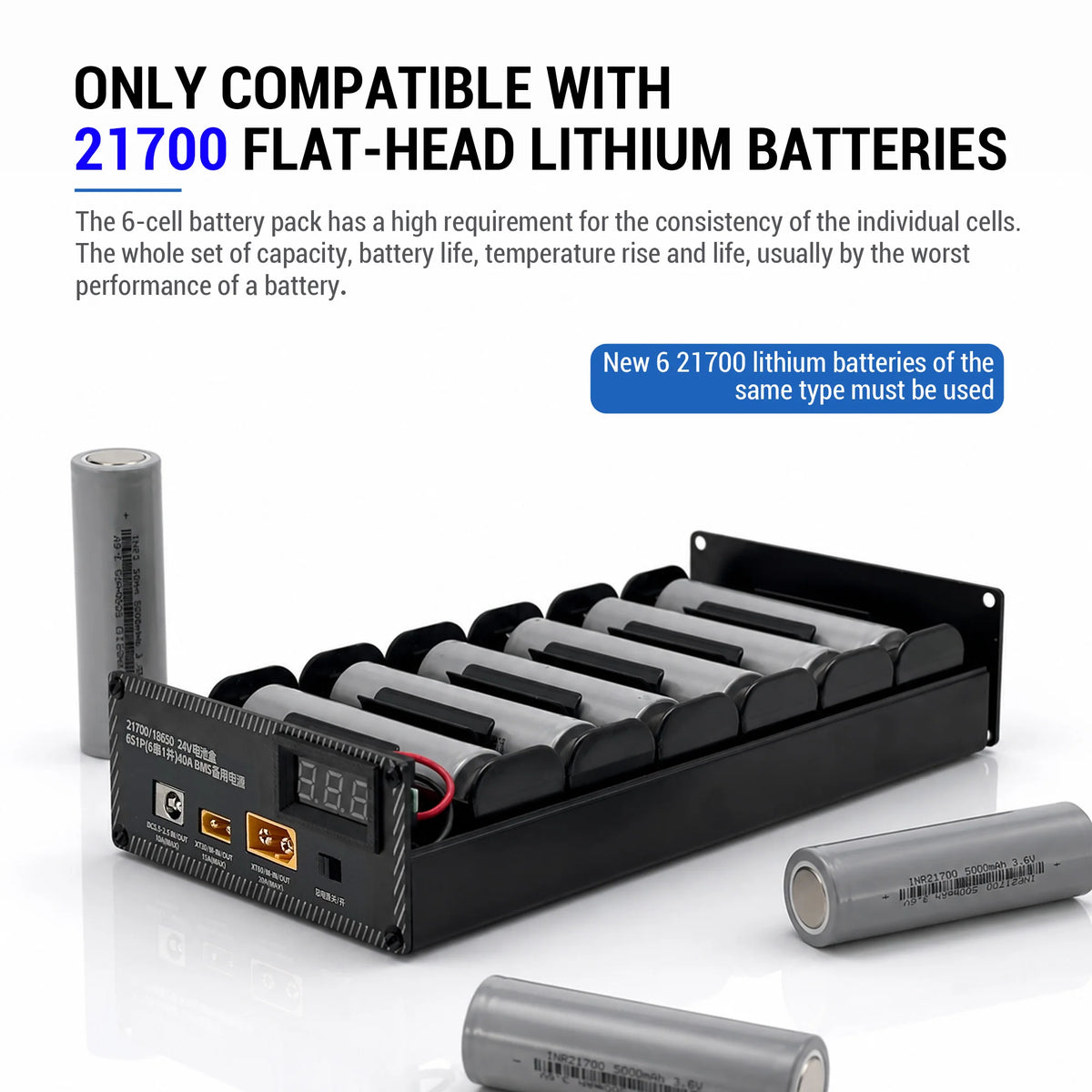 21700 6S1P Battery Box Kit | Weld-Free + Built-in 40A BMS | DIY 25.2V Backup Power Supply