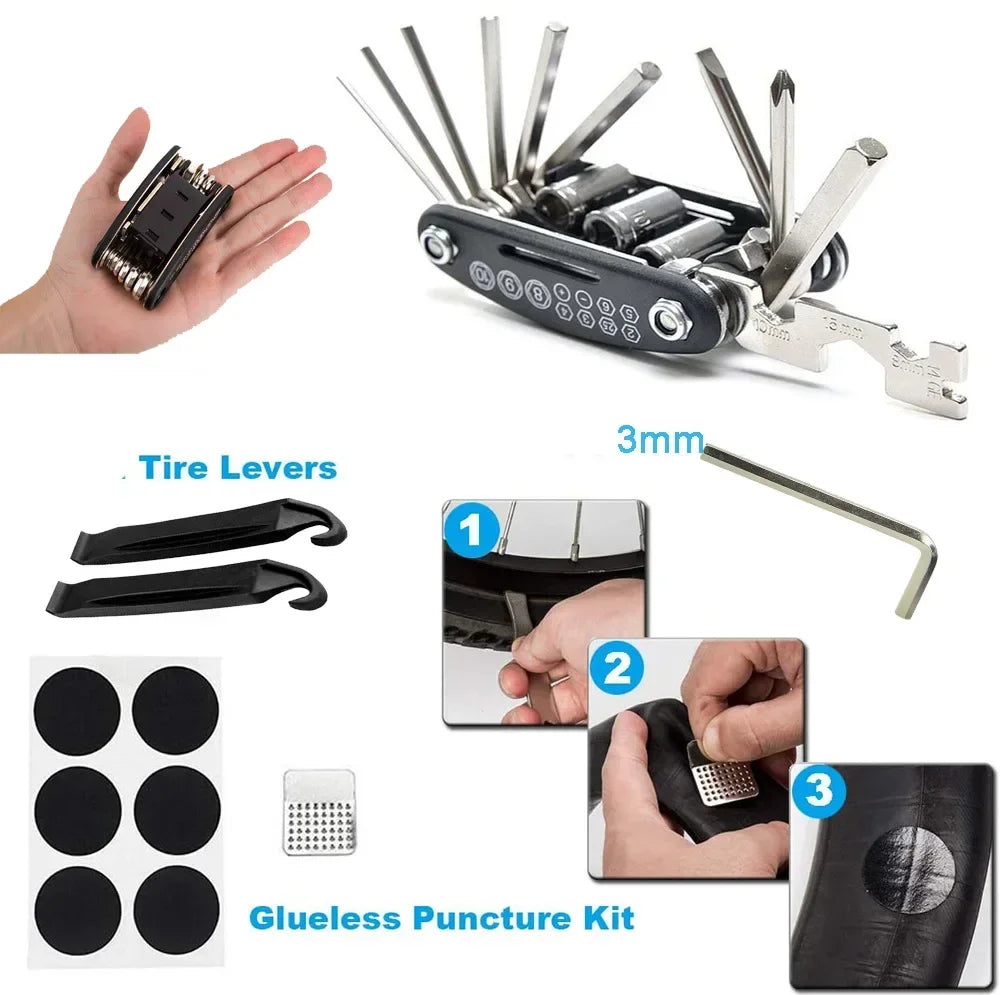 Bike Repair Tool Kit | Multi-Tool + Pump + Patch | Portable