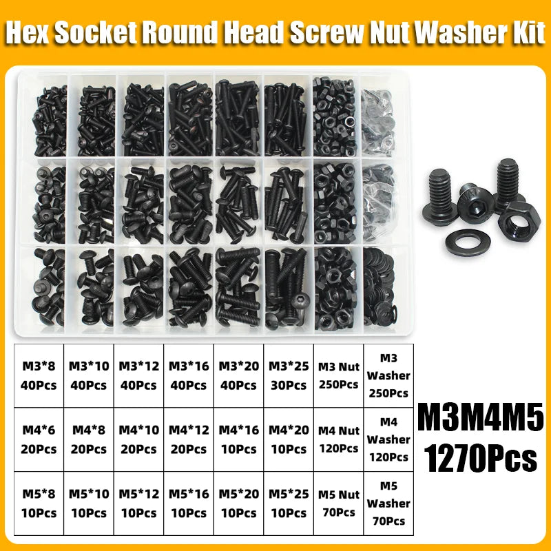 Screw & Nut Assortment Kit | M2-M6 10.9 Grade | Hex Socket