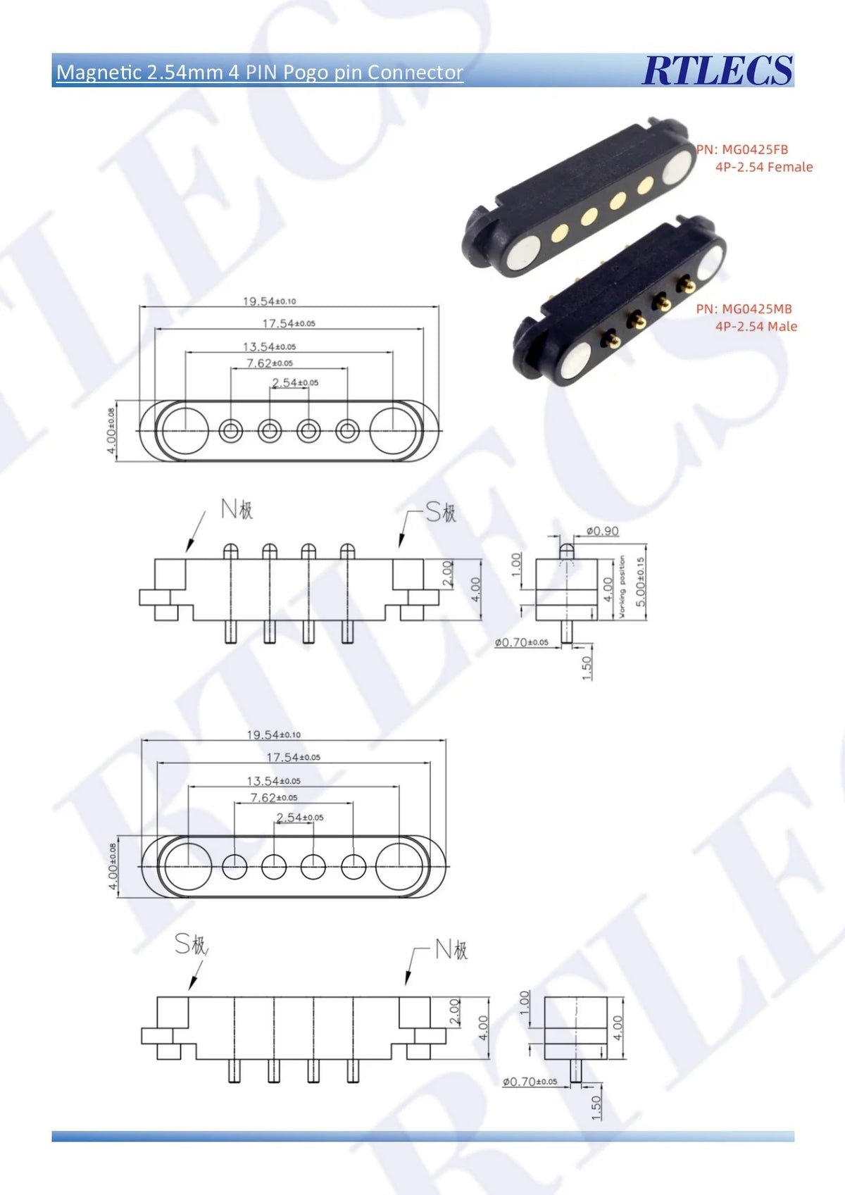 2A DC Magnetic Pogo Pin Connector 2Pin 3Pin 4 5 6 7 8 9 Pin Pogopin Male Female spacing 2.5/2.80mm Spring Loaded DC Power Socket
