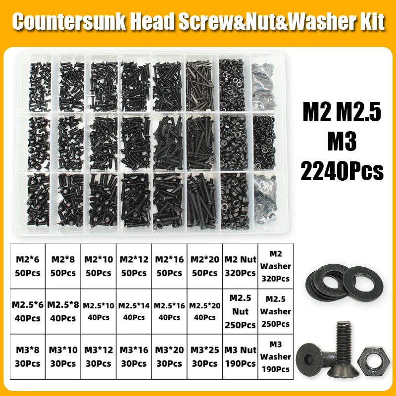Hex Socket Countersunk Screws M2-M8 | Grade 10.9 Steel | Fastener Kit