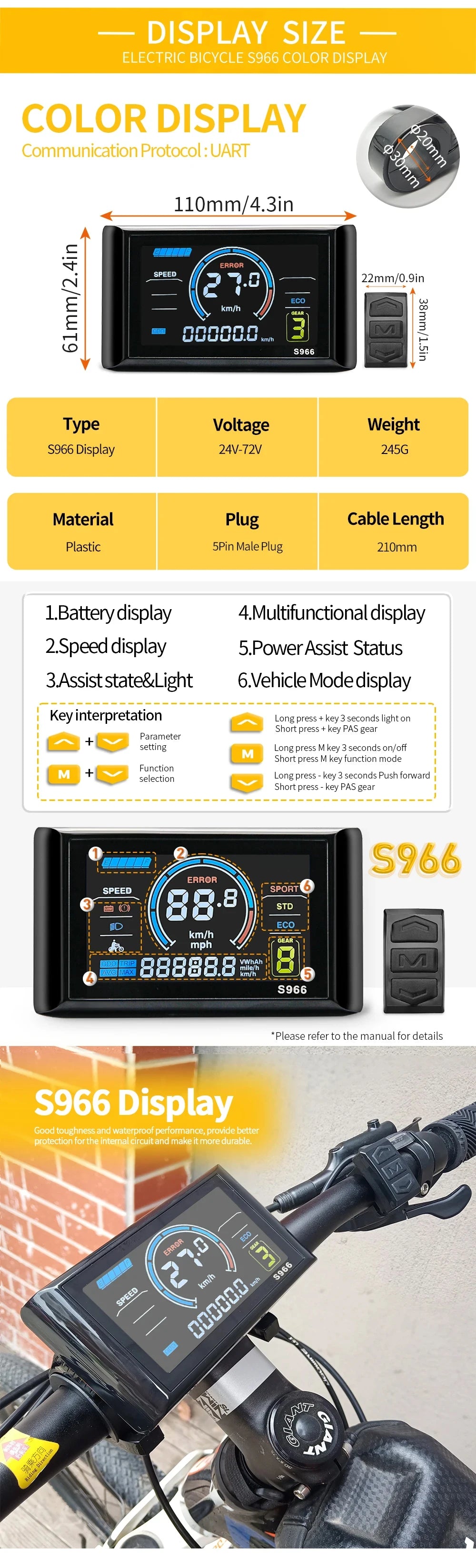 E-Bike Sine Wave Controller | S966 Display Ready | 24/36/48V