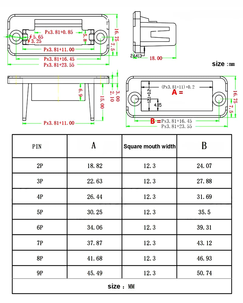 1Set  Pitch 3.81mm 2P/3P/4P/5P/6P/8P/9P Pluggable Terminal Block Connector JM15EDGKM 3.81mm Pitch