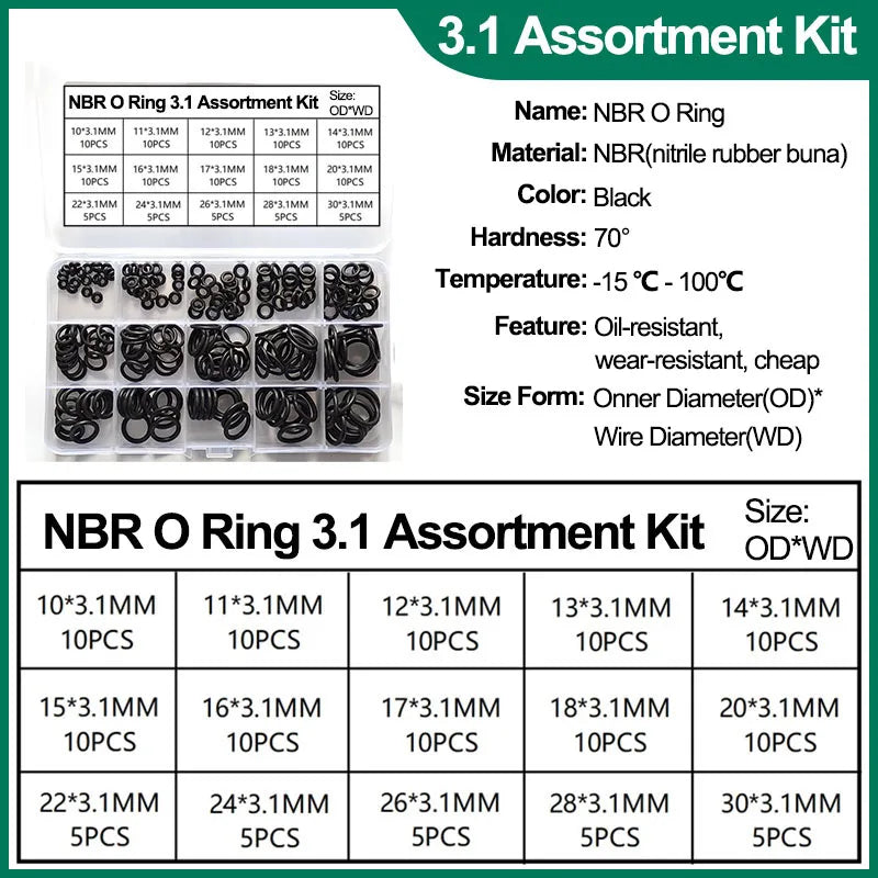NBR O-Ring Assortment Kit | Nitrile Rubber Seals | Auto & Home