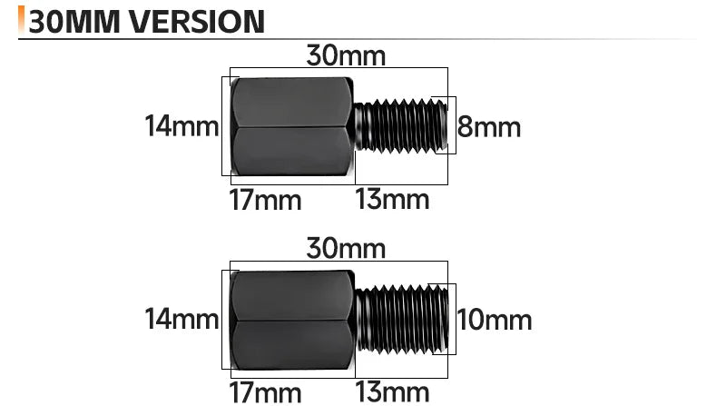 Mirror Extension Adapters | M8/M10, Left & Right Thread | Motorcycles