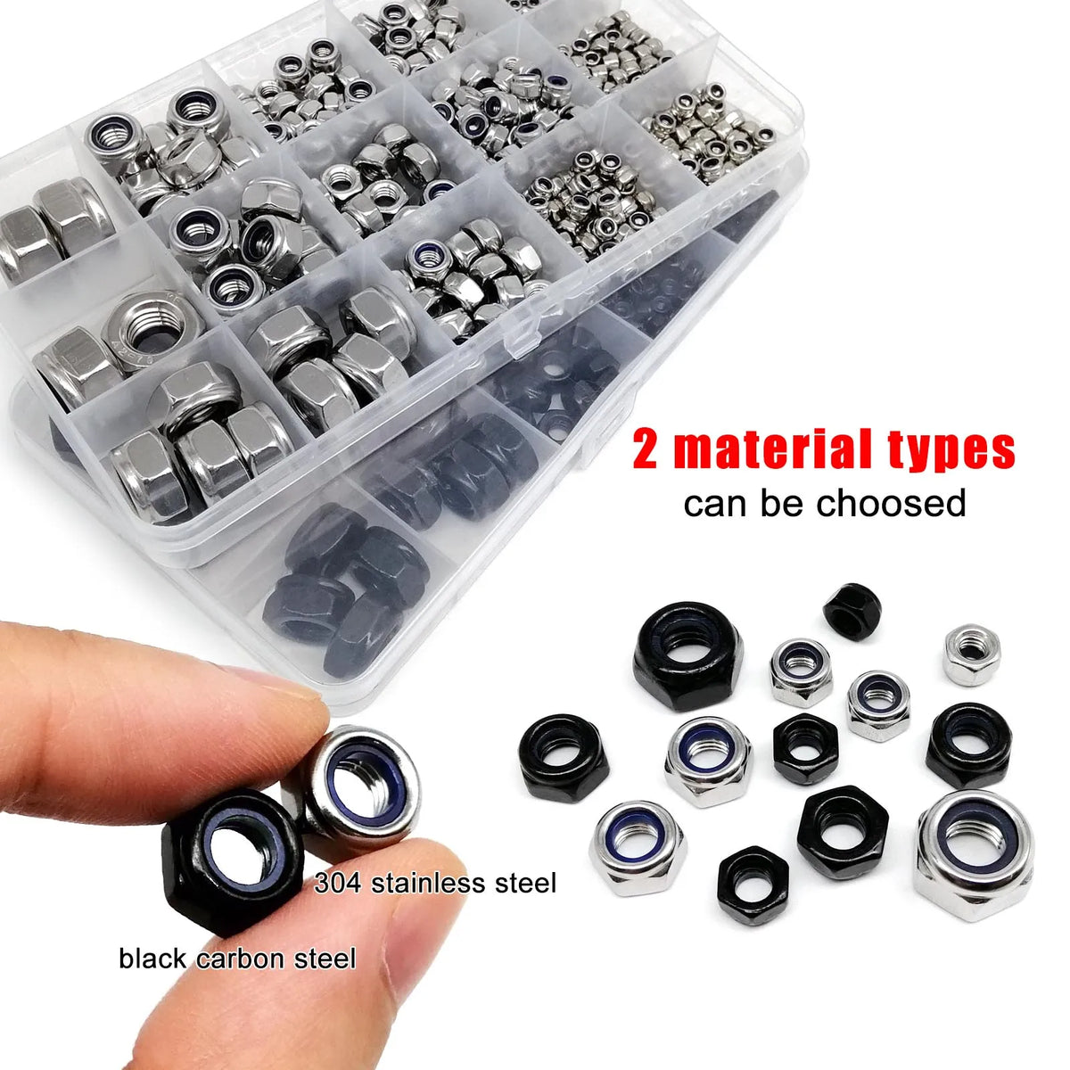 Nylock Hex Nut Assortment | M2–M12 Nylon Insert | 304 Stainless Steel