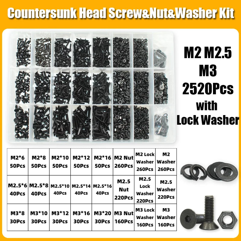 Hex Socket Countersunk Screws M2-M8 | Grade 10.9 Steel | Fastener Kit