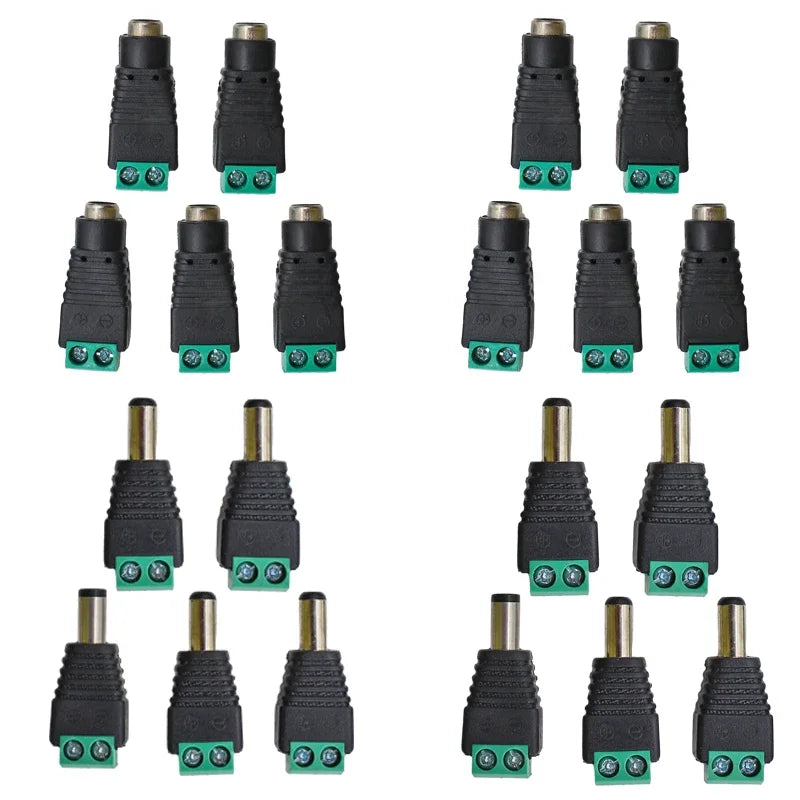 DC 5.5×2.1mm Power Connector Pairs | 12V Male & Female | CCTV / LED Strip