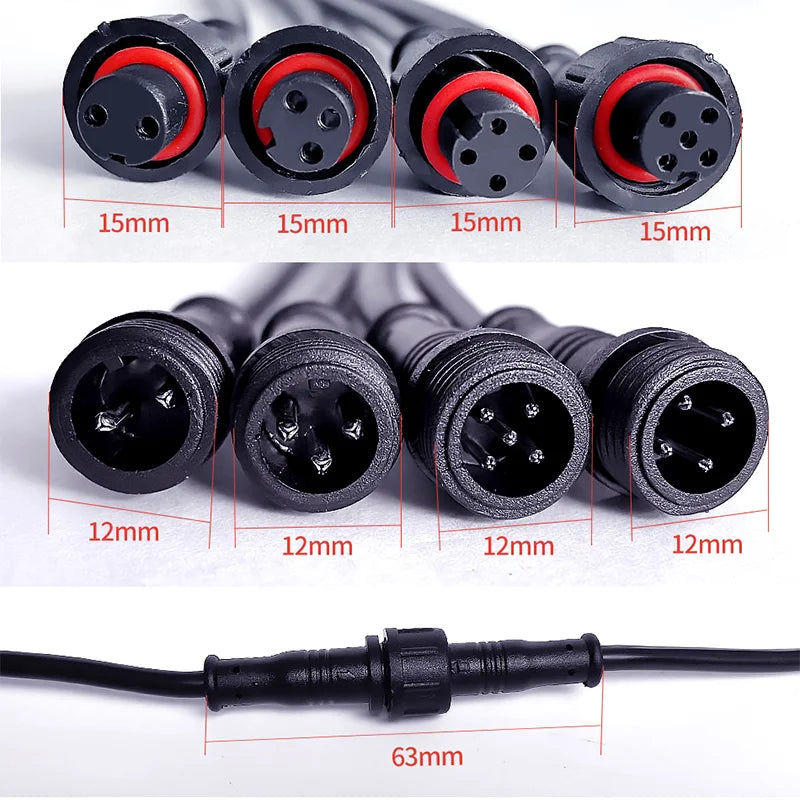 M12 Waterproof Connector | 2–5 Pin, IP65, 20cm | LED Strip