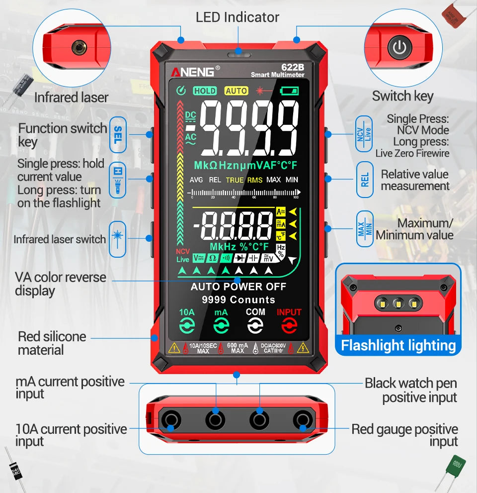 ANENG 622B Multimeter | 9999 Counts | Laser & NCV