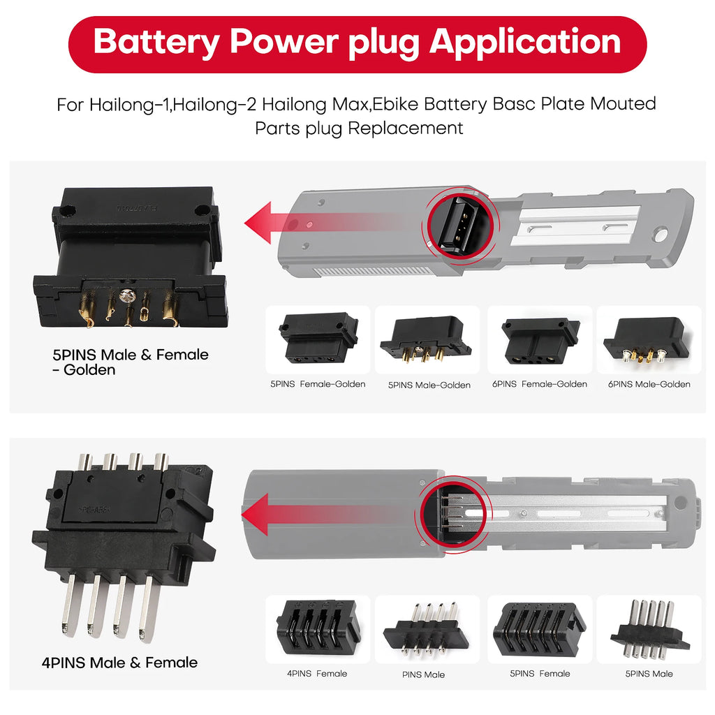 Hailong Battery Discharge Connector | 4/5 Pin, Male or Female | E-Bike