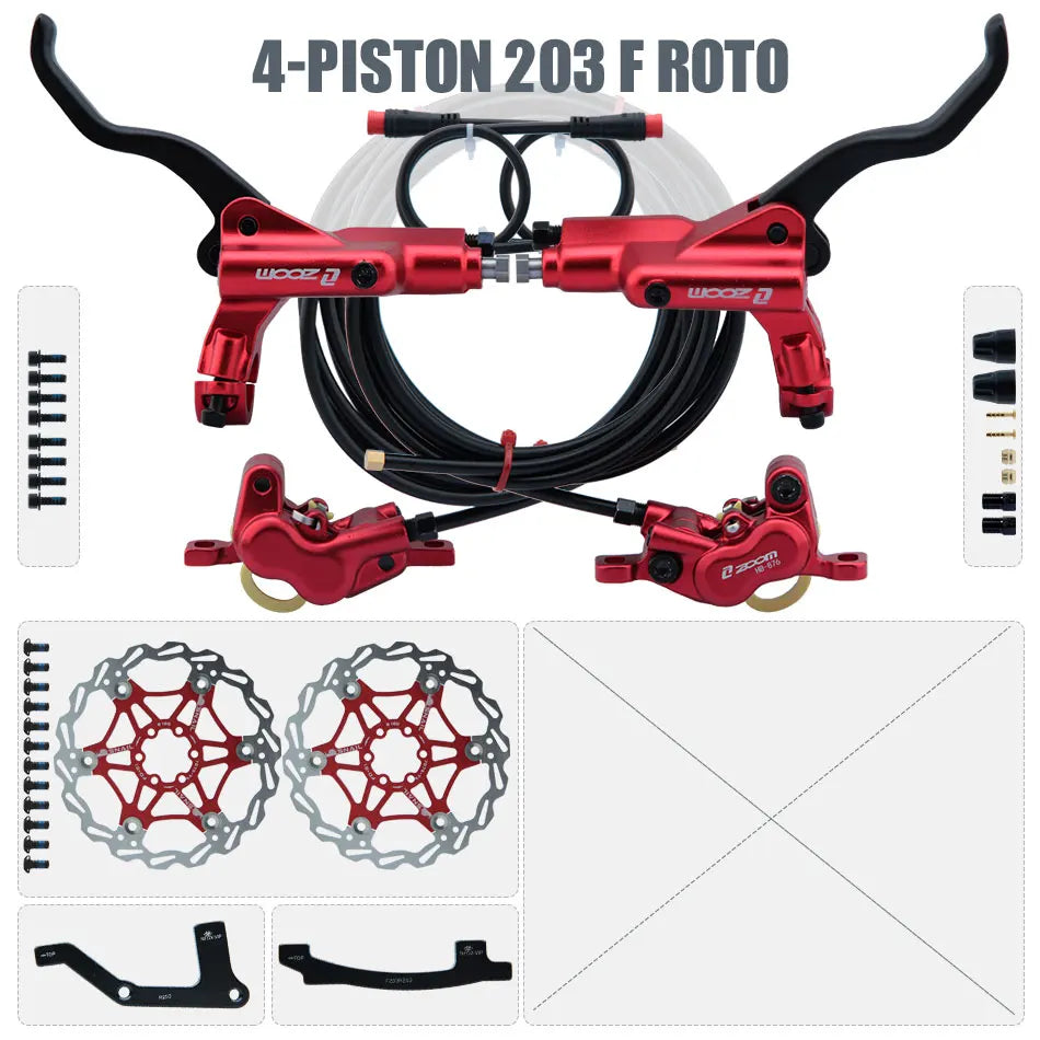 ZOOM HB-876E 4-Piston Hydraulic Disc Brake | Motor Cut-Off | 160/180/203mm
