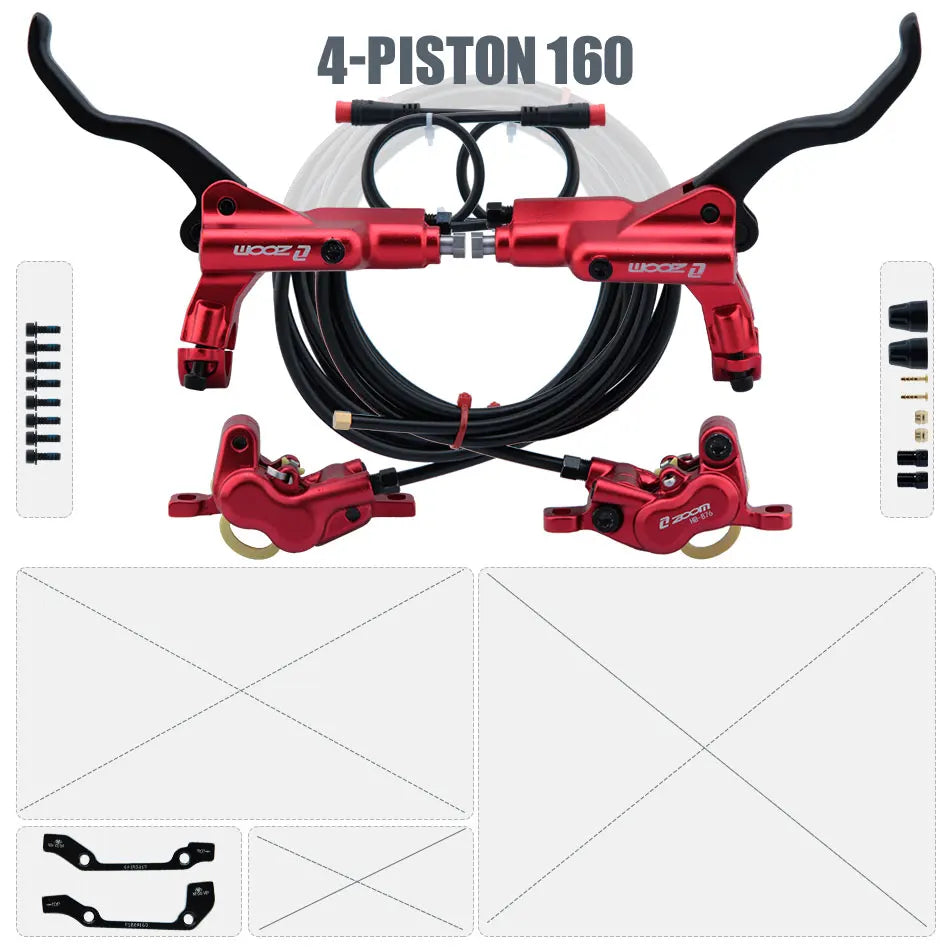 ZOOM HB-876E 4-Piston Hydraulic Disc Brake | Motor Cut-Off | 160/180/203mm