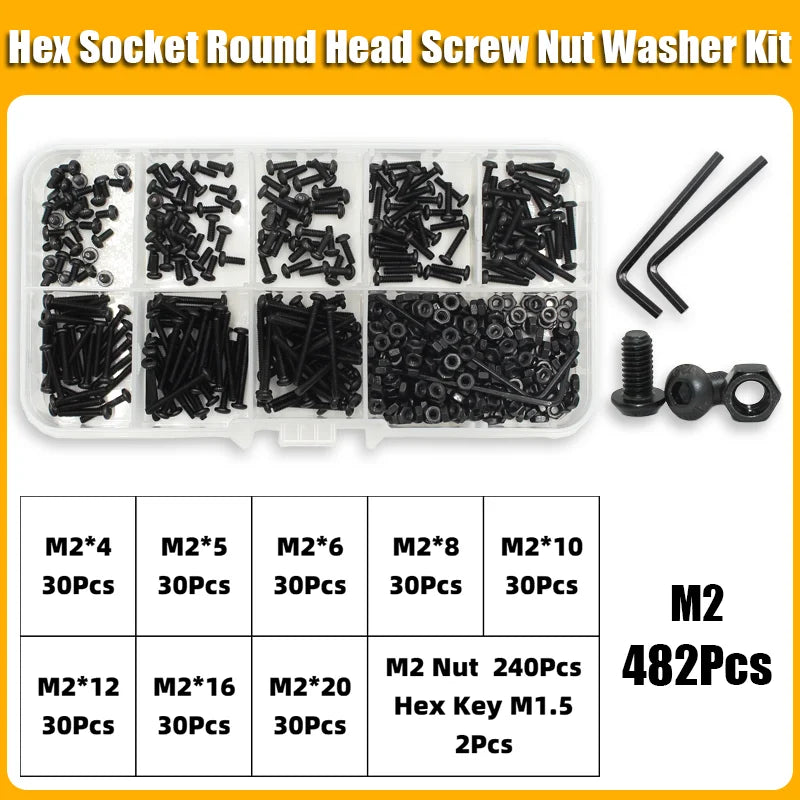 Screw & Nut Assortment Kit | M2-M6 10.9 Grade | Hex Socket