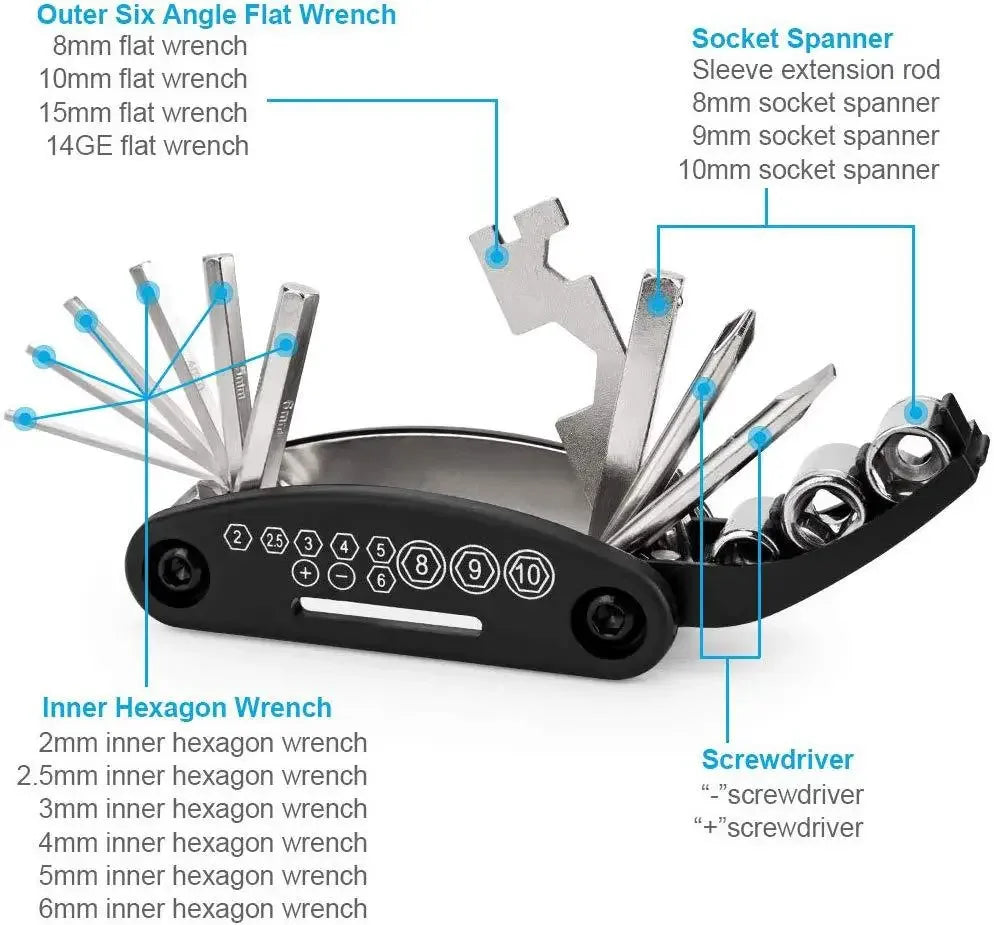 Bike Repair Tool Kit | Multi-Tool + Pump + Patch | Portable
