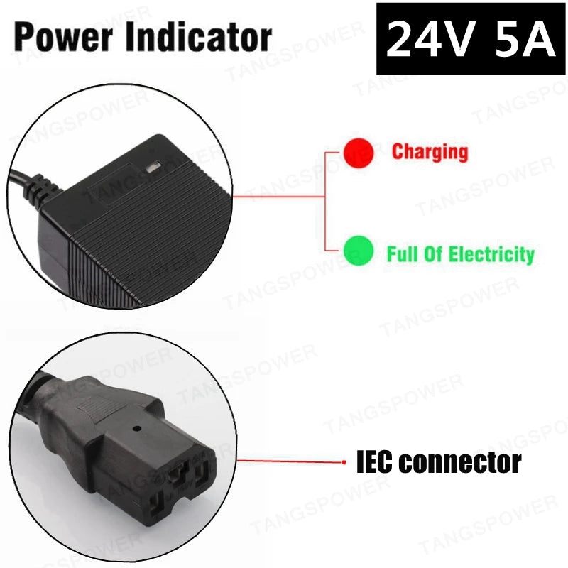 TANGSPOWER 24V 5A Charger | 28.8V Lead-Acid | 10 Connectors