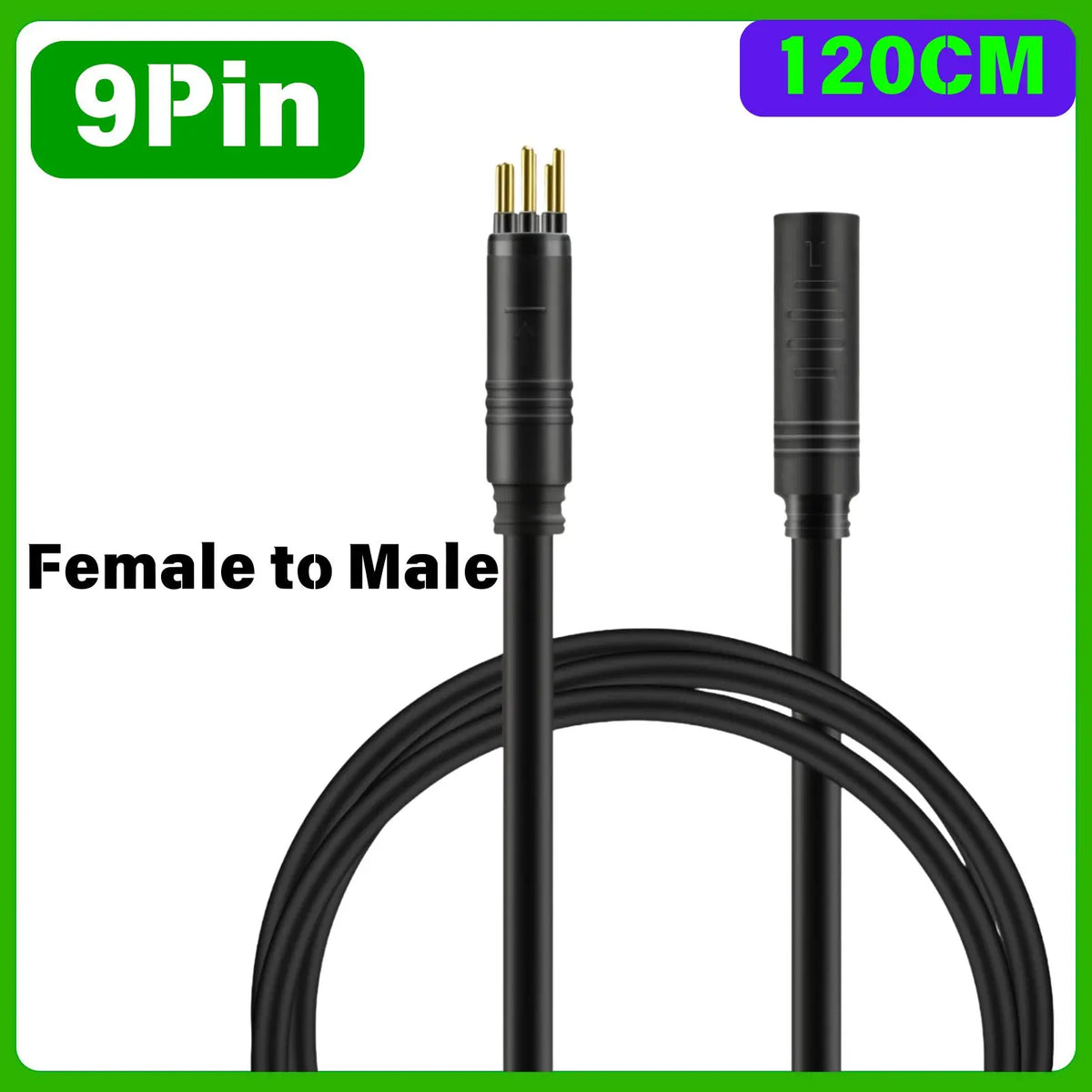 9 Pin Electric Bike Motor Cable, Wheel Motor Extension Cable for E Bike - Female to Male Wire, Electric Bike Accessory