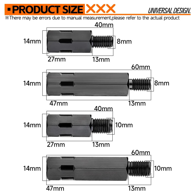 Mirror Extension Adapters | M8/M10, Left & Right Thread | Motorcycles