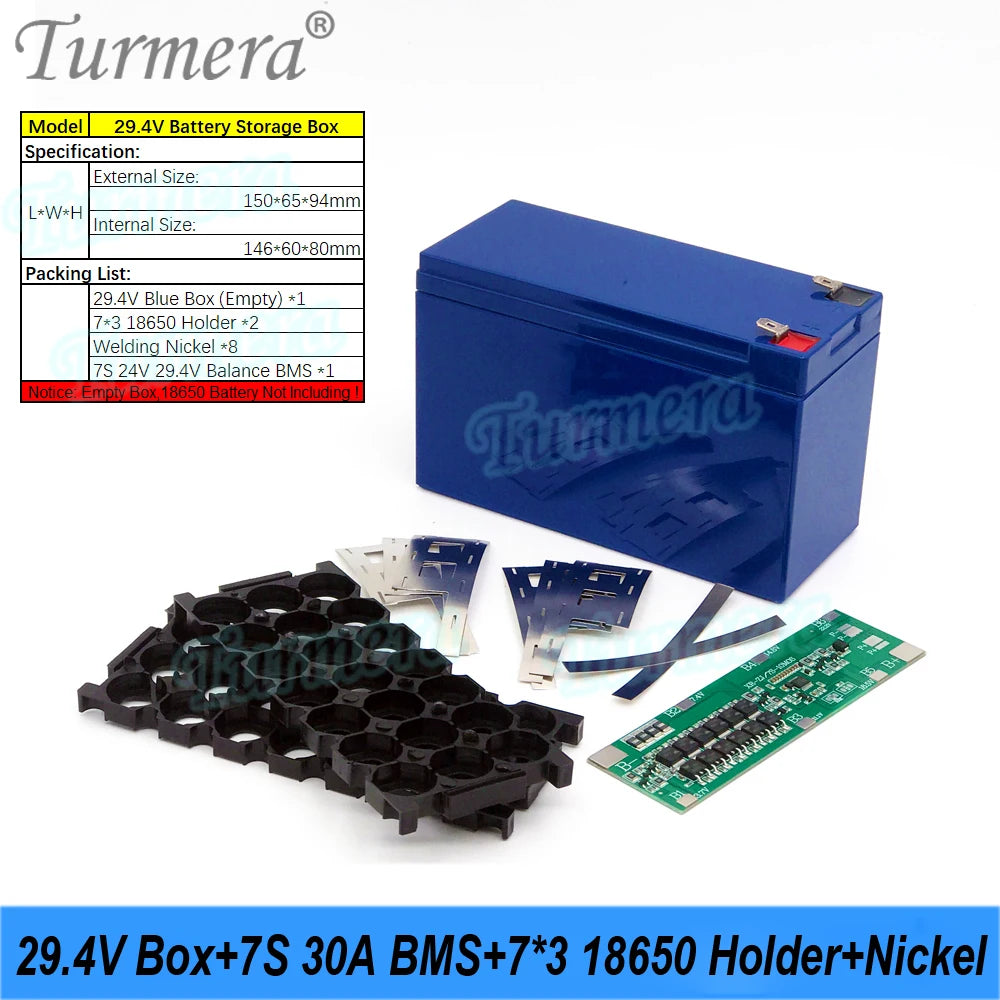 24V/29.4V 18650 Battery Box | 7S3P Holder + 30A BMS | Lead-Acid Swap
