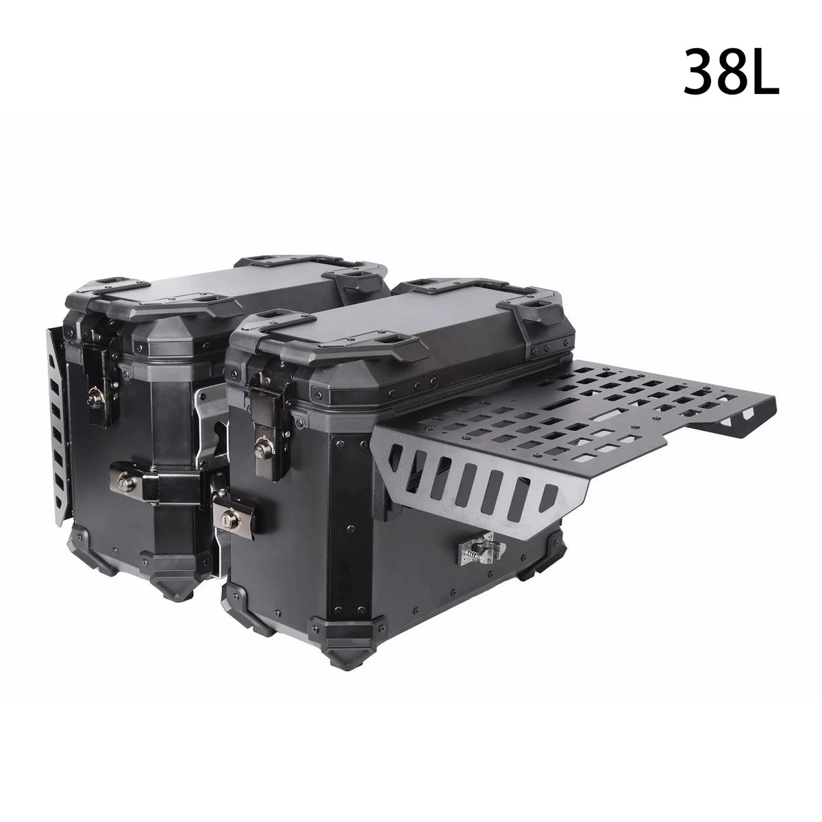 38L Folding Motorcycle Side Boxes | Aluminum Alloy | Quick-Release Pair