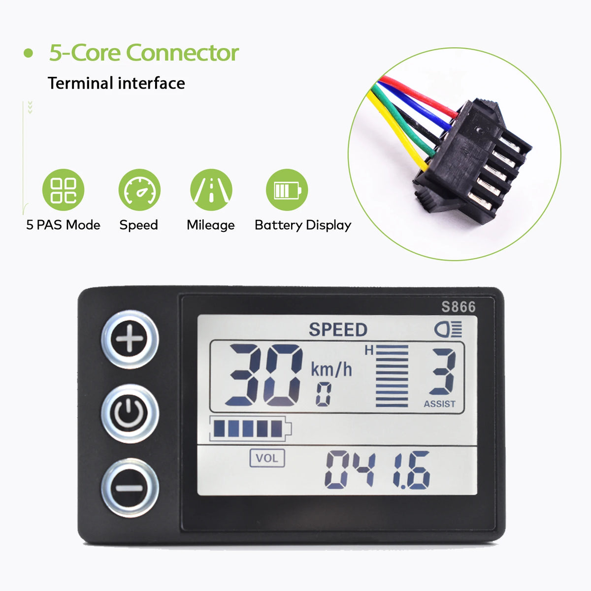 S866 E-Bike Display | LCD | 24-60V Speedometer